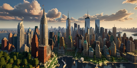 A Minecraft enthusiast meticulously constructs a full-scale replica of New York City within the virtual landscape of the game