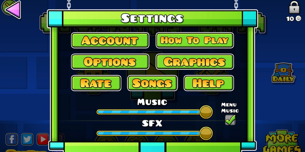 geometry dash Game Settings